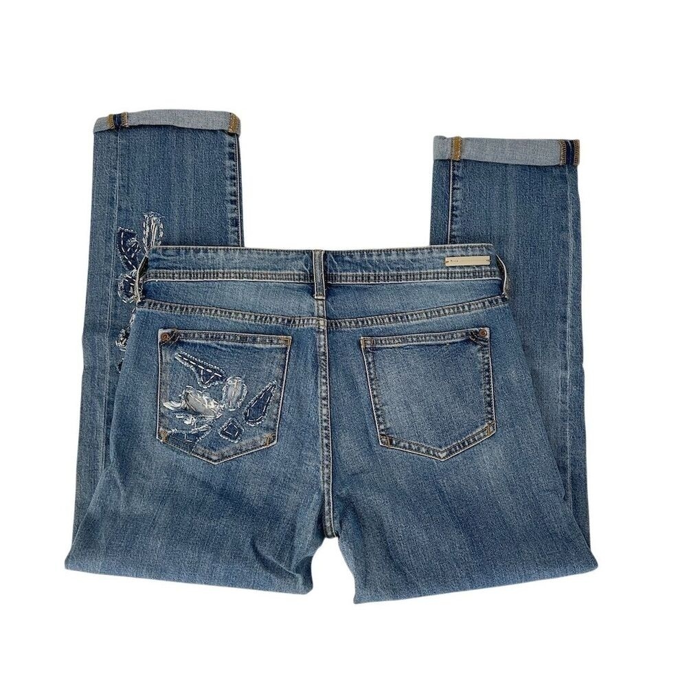 Anthro Pilcro Slim Boyfriend Embroidered Patchwork Floral Jeans Size 28 - Picture 10 of 15